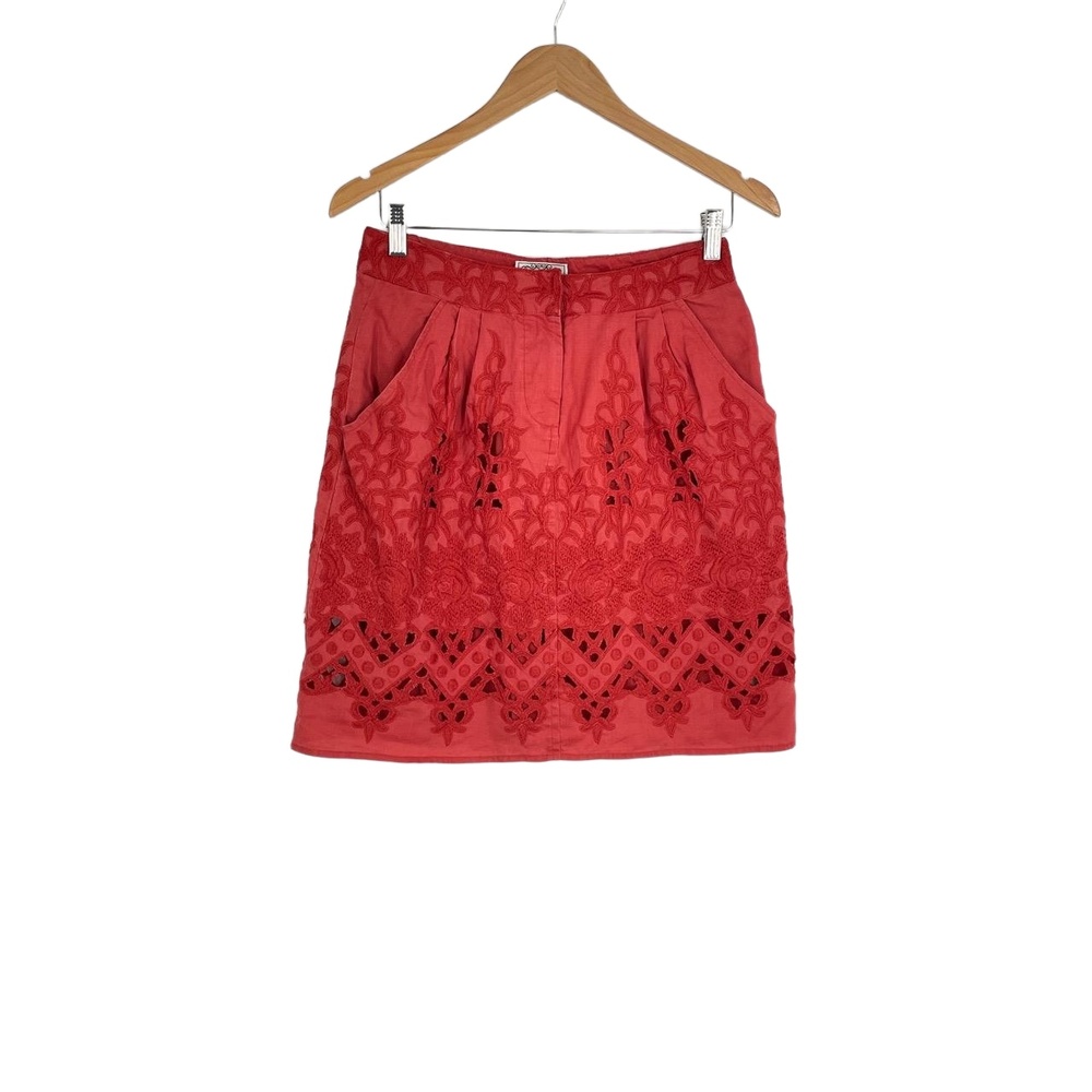 Baraschi Women's Red Embroidered Pockets Pleated Above Knee A-line Skirt Size 4
